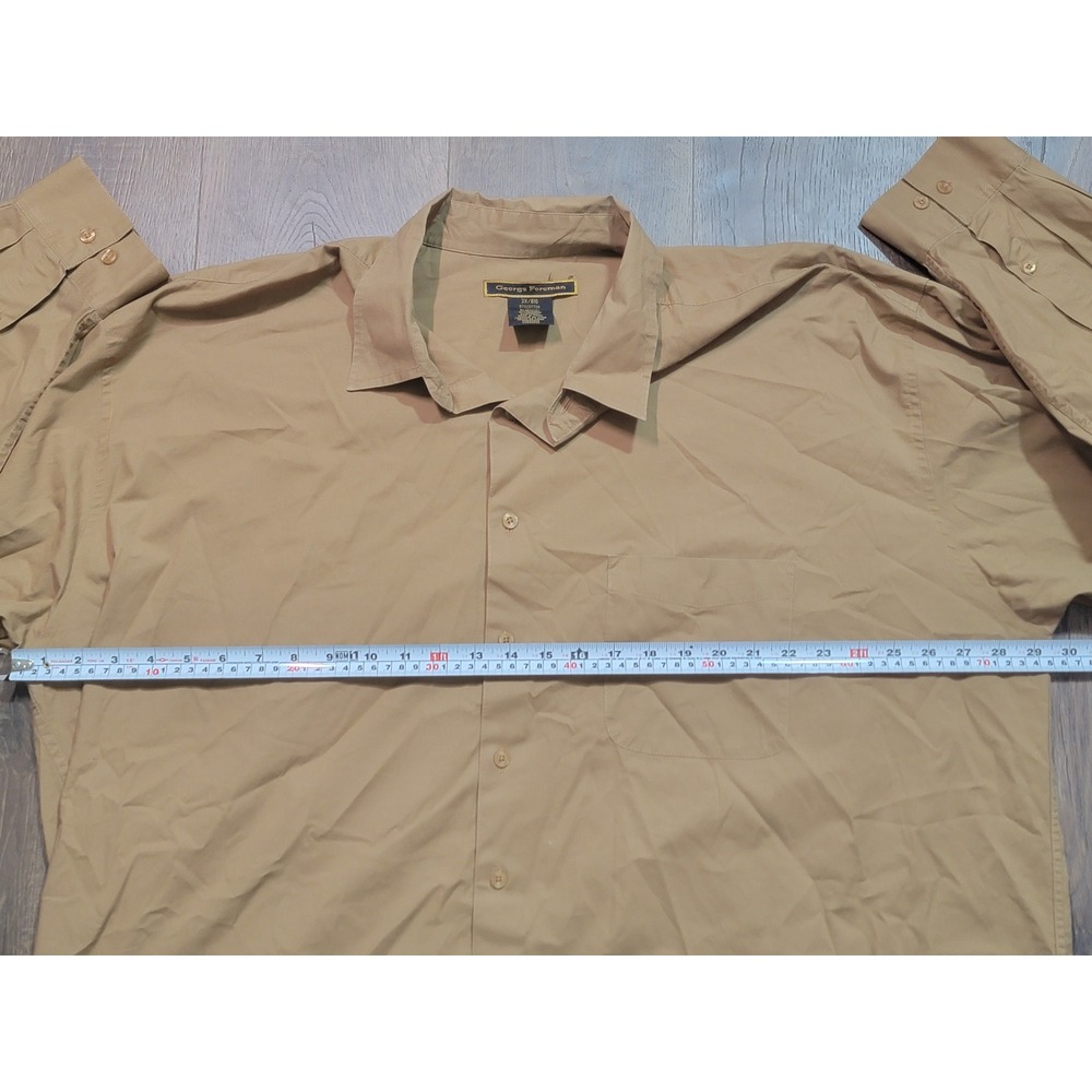 George‎ Foreman Mens Tan Long Sleeve Button Down Shirt 3X Big Cotton Spandex - Picture 2 of 6